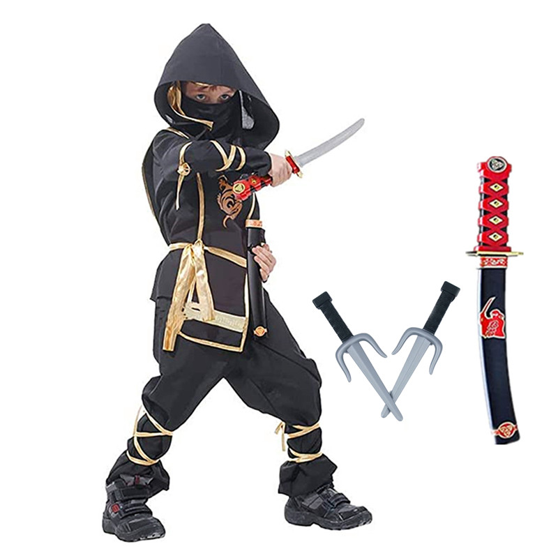 Kids Outdoor Ninja Warrior Course - Disfraz de Ninja negro para niño,